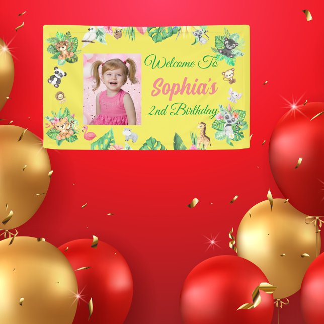 Tropical Safari Jungle Animals Kids  Birthday Banner (Creator Uploaded)