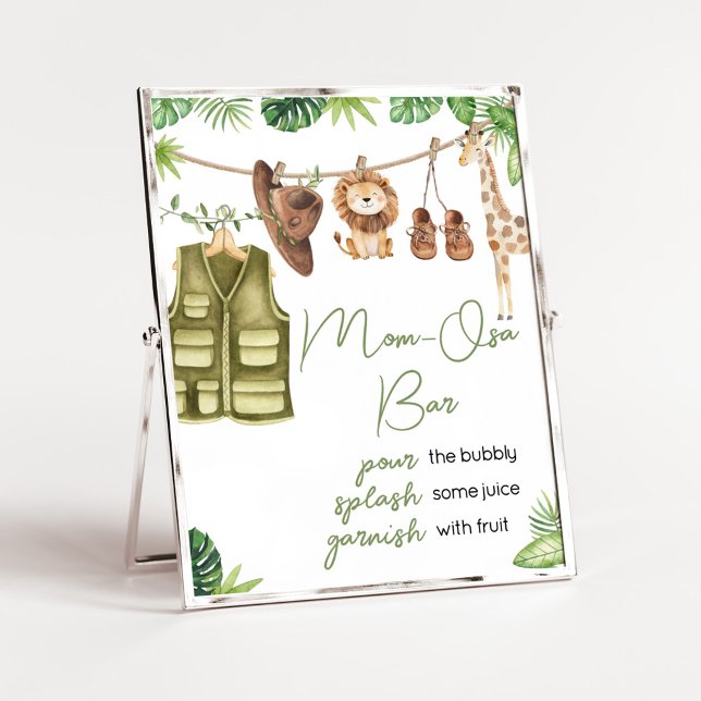 Tropical Safari Jungle Animals Mom Osa Bar Poster (Tropical Safari Jungle Animals Clothesline Baby Shower Mom Osa Bar Sign)