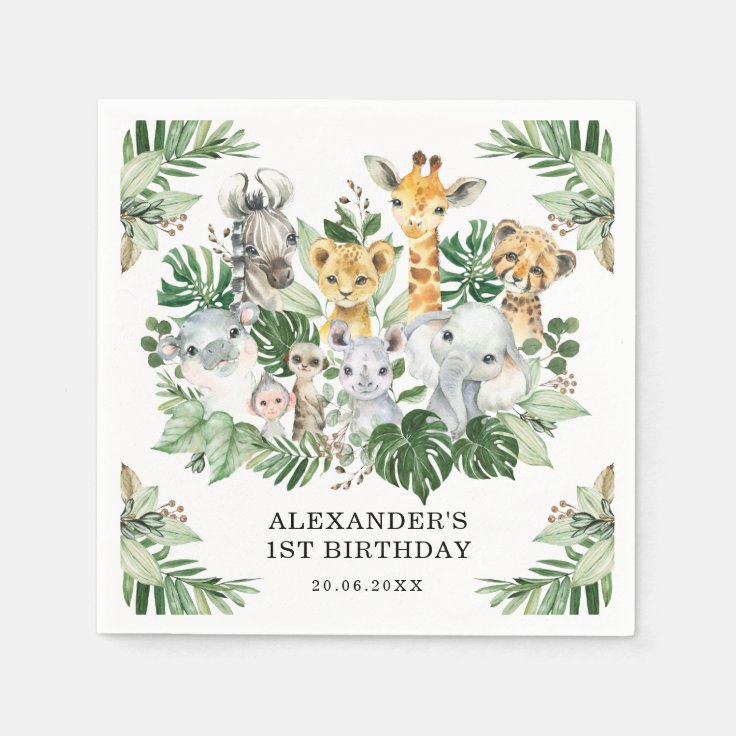 Tropical Safari Jungle Animals Wild One Birthday Napkins Zazzle