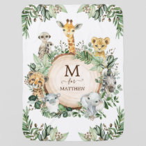 Tropical Safari Jungle Baby Wild Animals Monogram Blanket