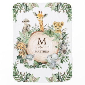 Tropical Safari Jungle Baby Wild Animals Monogram Blanket