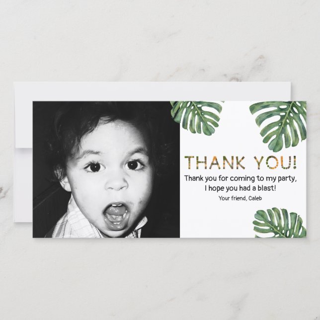 Tropical Safari Jungle Leaf Photo Thank You (Front)