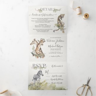 Tropical Safari Jungle Wedding Tri-Fold Invitation
