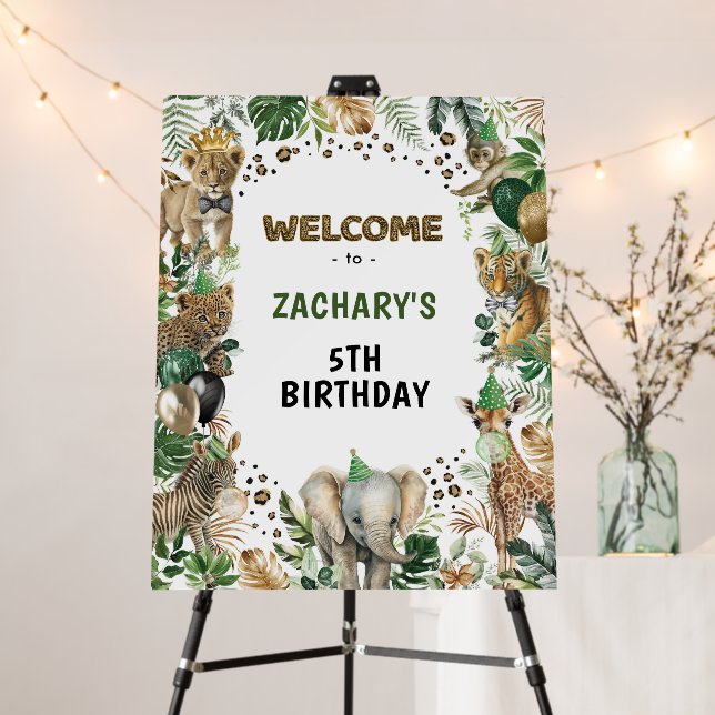 Tropical Safari Party Animals Birthday Welcome Foam Board (In Situ (Stand))