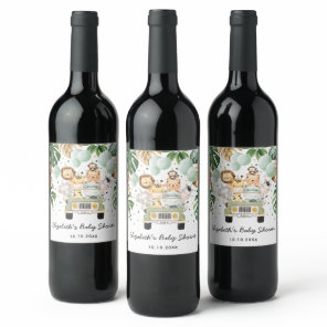 Tropical Safari Wild Animals Baby Shower Favors Wine Label
