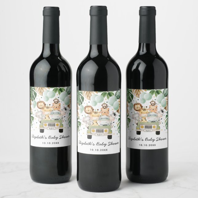 Tropical Safari Wild Animals Baby Shower Favors Wine Label (Bottles)