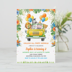Tropical Safari Wild One Jungle Animals Birthday Invitation