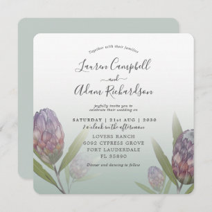 Tropical Sage Green & Purple Floral Wedding Invitation
