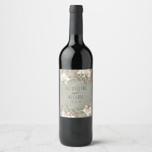 Tropical Sage Orchid Floral Beach Desert Wedding Wine Label