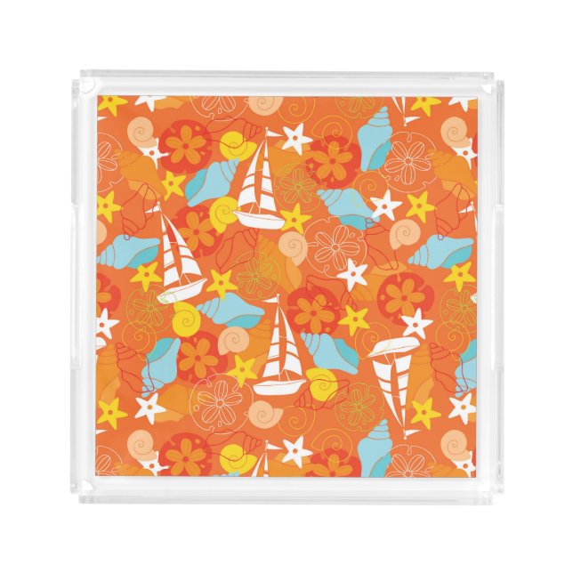 Tropical Sailboat Pattern Acrylic Tray (Front)