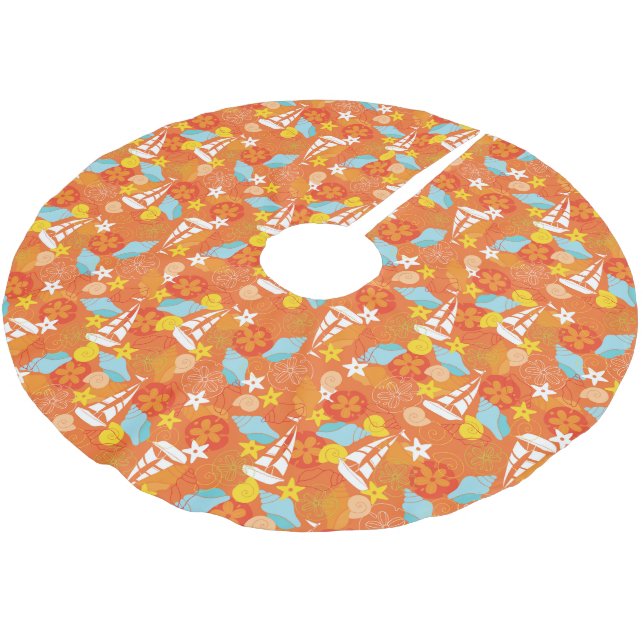Tropical Sailboat Pattern Brushed Polyester Tree Skirt (Angled)