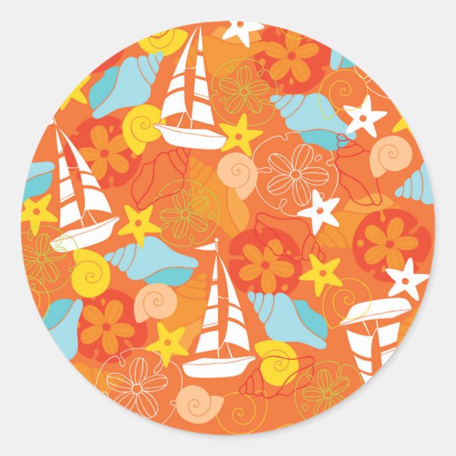 Tropical Sailboat Pattern Classic Round Sticker (Front)