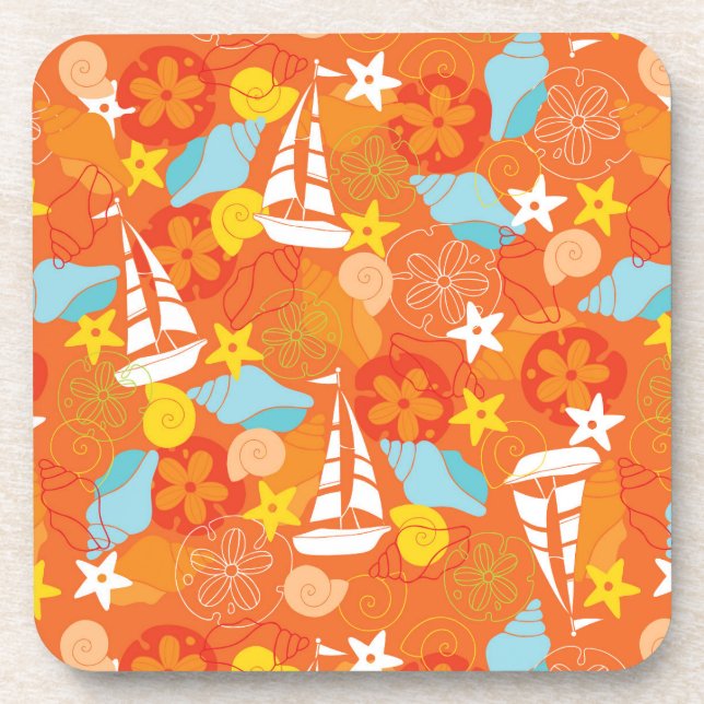 Tropical Sailboat Pattern Drink Coaster (Front)