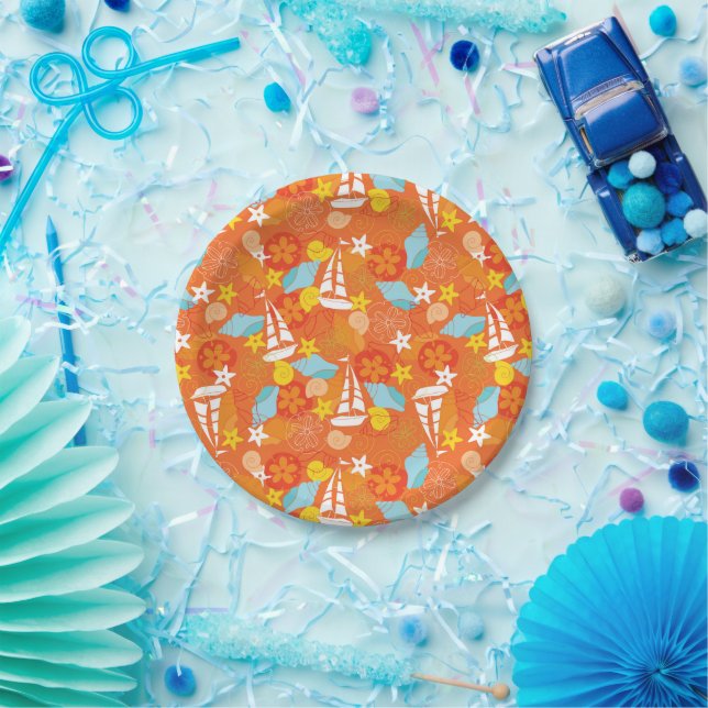 Tropical Sailboat Pattern Paper Plates (Party)