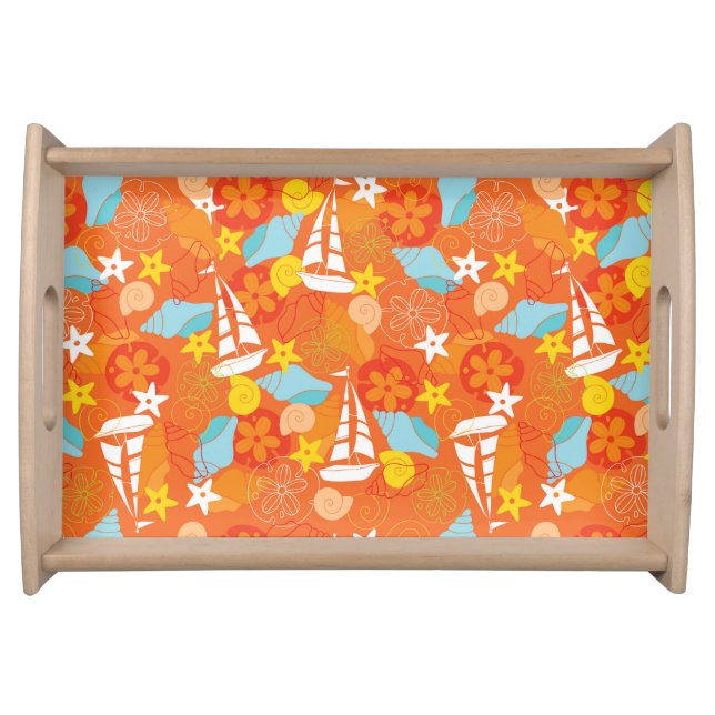 Tropical Sailboat Pattern Serving Tray (Front)