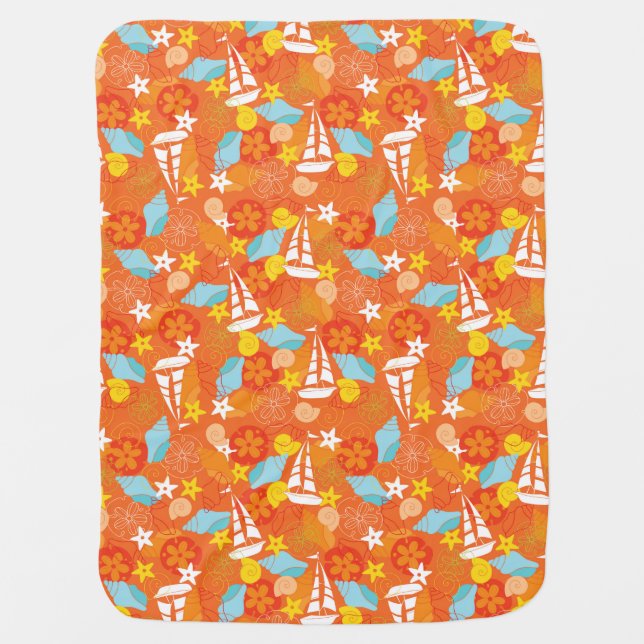 Tropical Sailboat Pattern Stroller Blanket (Front)