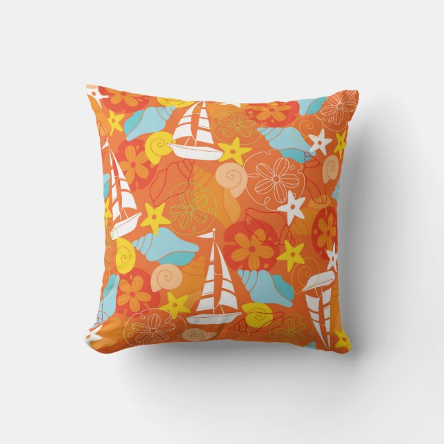 Tropical Sailboat Pattern Throw Pillow (Front)