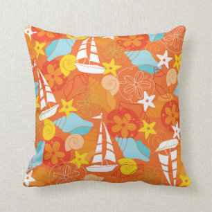 Tropical Sailboat Pattern Throw Pillow