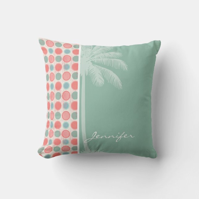 Tropical Salmon, Coral Pink, & Seafoam Throw Pillow (Front)