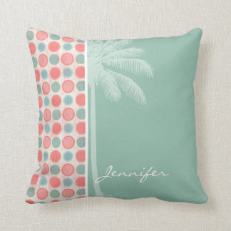 Tropical Salmon, Coral Pink, & Seafoam Throw Pillow
