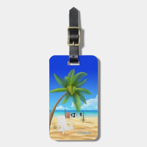 Tropical Sand Beach Custom Name Luggage Tag