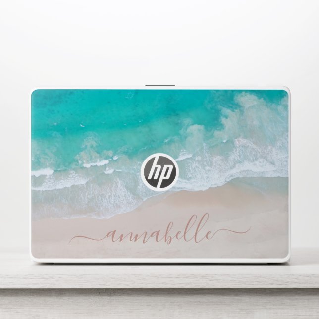 Tropical sand beach ocean meditation personalized HP laptop skin (Front)