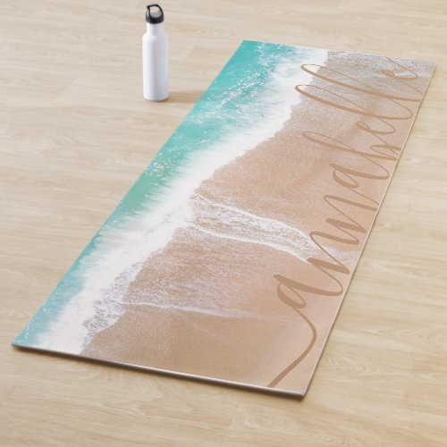 tropical sand beach ocean meditation personalized  yoga mat