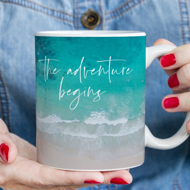 Tropical sand beach ocean personalized adventure coffee mug (Creator Uploaded)