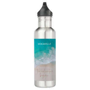 Tropical sand beach ocean personalized the adventu stainless steel water bottle