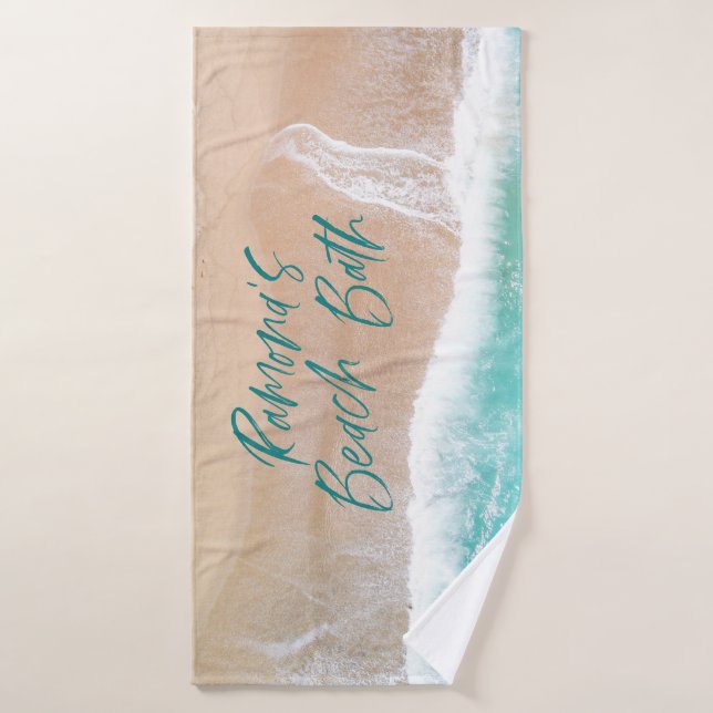 Tropical sand beach ocean sunny waves beach house bath towel (Bath Towel)