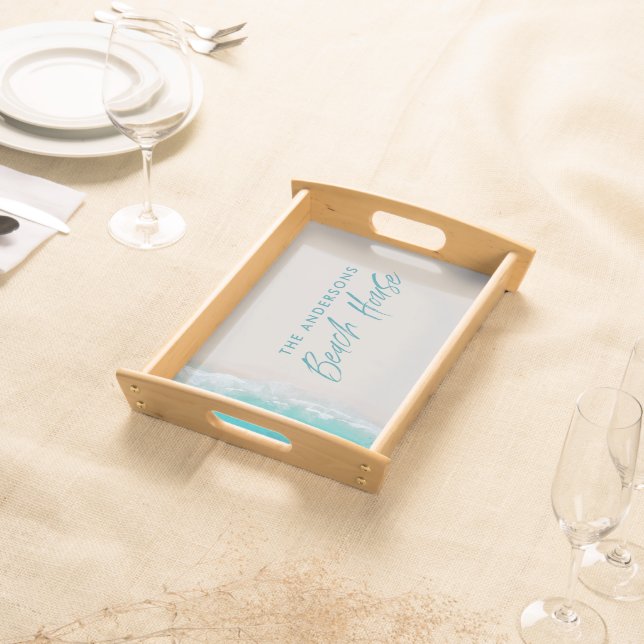 Tropical sand beach ocean sunny waves beach house  serving tray (Front)