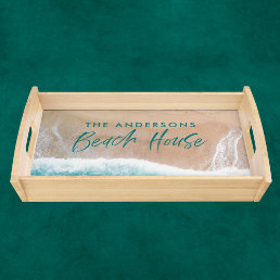 Tropical sand beach ocean sunny waves beach house serving tray
