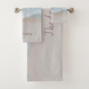 tropical sand beach ocean sunny waves modern bath towel set