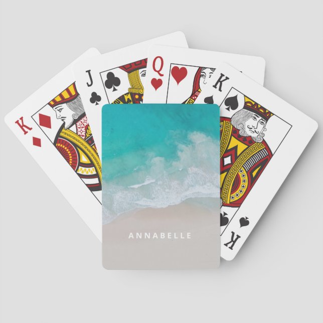 tropical sand beach ocean sunny waves modern  poker cards (Back)