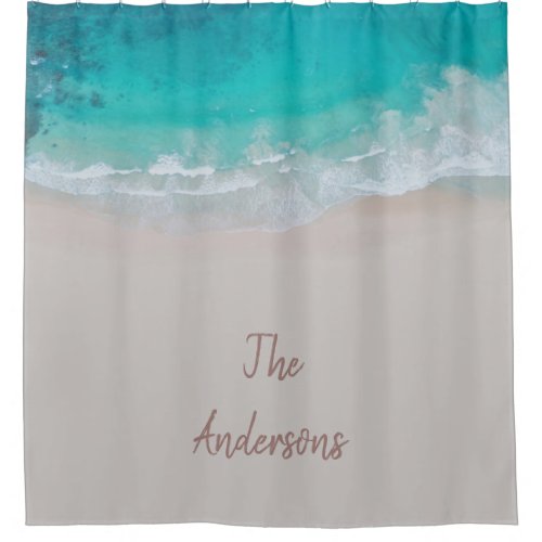 tropical sand beach ocean sunny waves modern shower curtain