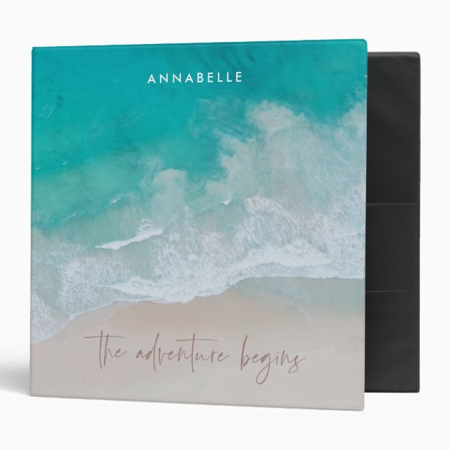 tropical sand beach ocean the adventure begins 3 ring binder (Front/Inside)