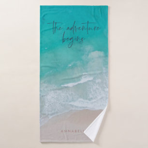 tropical sand beach ocean the adventure begins bath towel