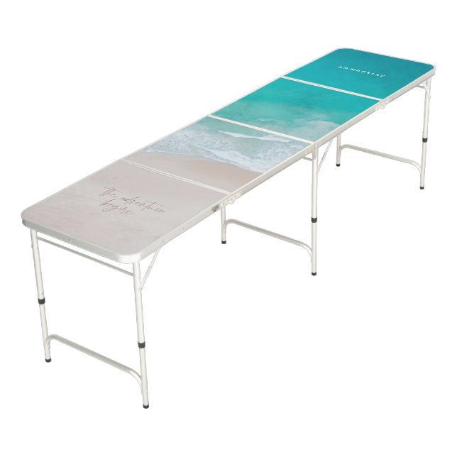 tropical sand beach ocean the adventure begins beer pong table (Angled)