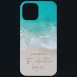 tropical sand beach ocean the adventure begins iPhone 12 pro max case<br><div class="desc">Tropical sand beach ocean personalized the adventure begins design.</div>