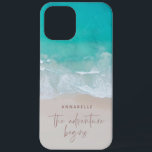 tropical sand beach ocean the adventure begins iPhone 12 pro max case<br><div class="desc">Tropical sand beach ocean personalized the adventure begins design.</div>