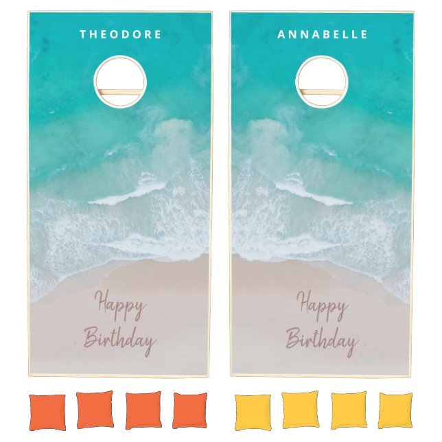 tropical sand beach ocean the adventure begins cor cornhole set (Set)