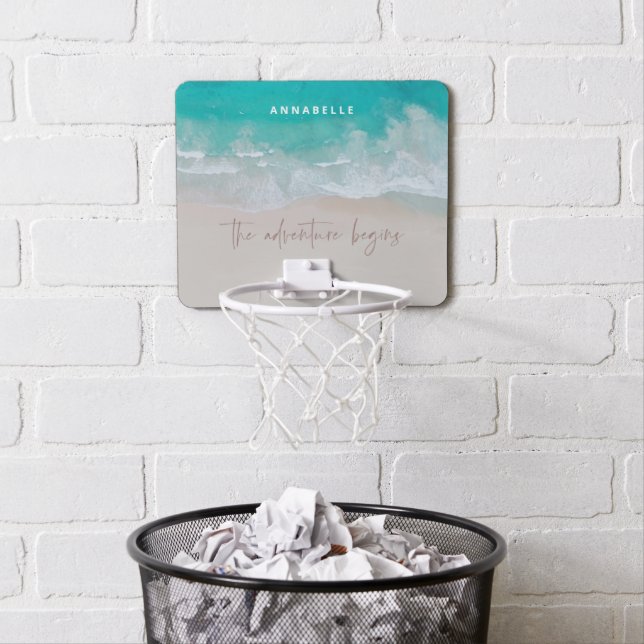 tropical sand beach ocean the adventure begins mini basketball hoop (In Situ)