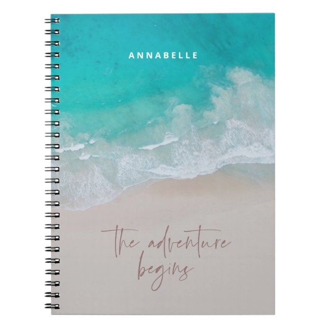 tropical sand beach ocean the adventure begins notebook (Front)