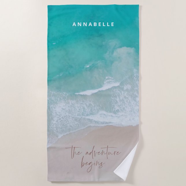 tropical sand beach ocean the adventure begins towel (Front)