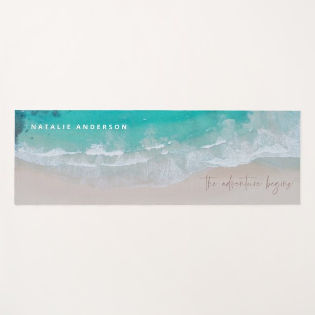 tropical sand beach ocean the adventure begins yoga mat (Front (Horizontal))