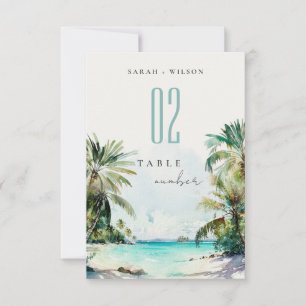 Tropical Sand Beach Palm Tree Wedding Table Number
