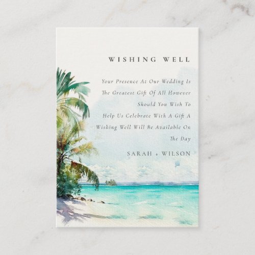 Tropical Sand Beach Palm Tree Wedding Wishing Well Enclosure Card