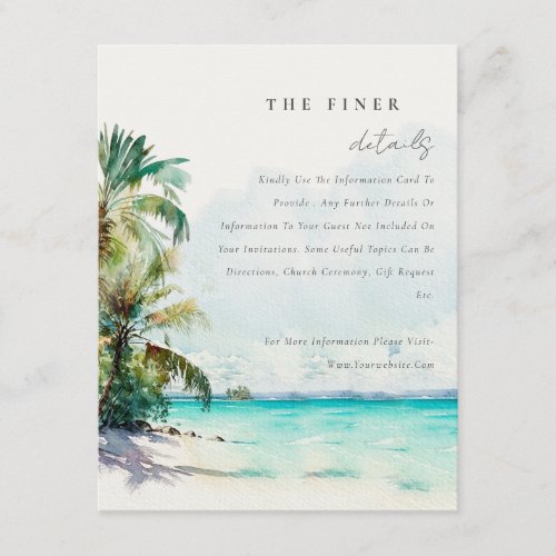 Tropical Sand Beach Palm Trees Wedding Detail Enclosure Card