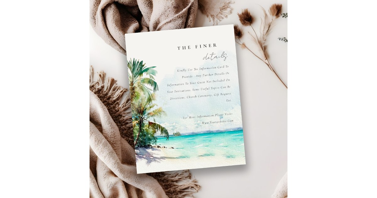 Tropical Sand Beach Palm Trees Wedding Detail Enclosure Card | Zazzle