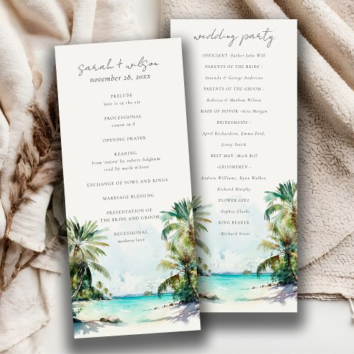Tropical Sand Beach Palm Trees Wedding Program